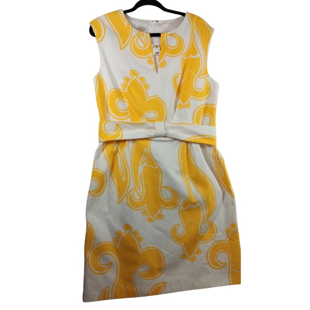 Talbots Womens Size 16 Sheath Dress Yellow Sleeveless V-Neck Career Cotton lined